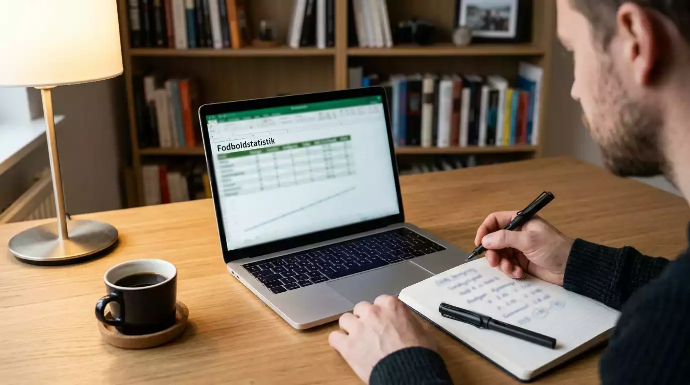 Person analyserer decimal odds på bærbar computer med noter