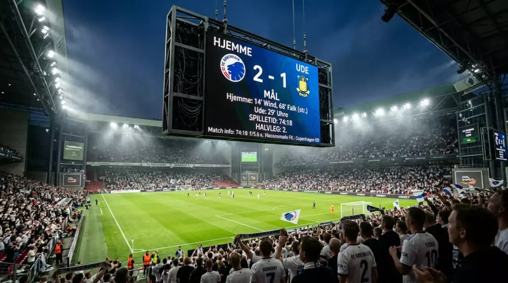 Fodboldstadion med digitalt scoreboard der viser målstatistik til over/under betting