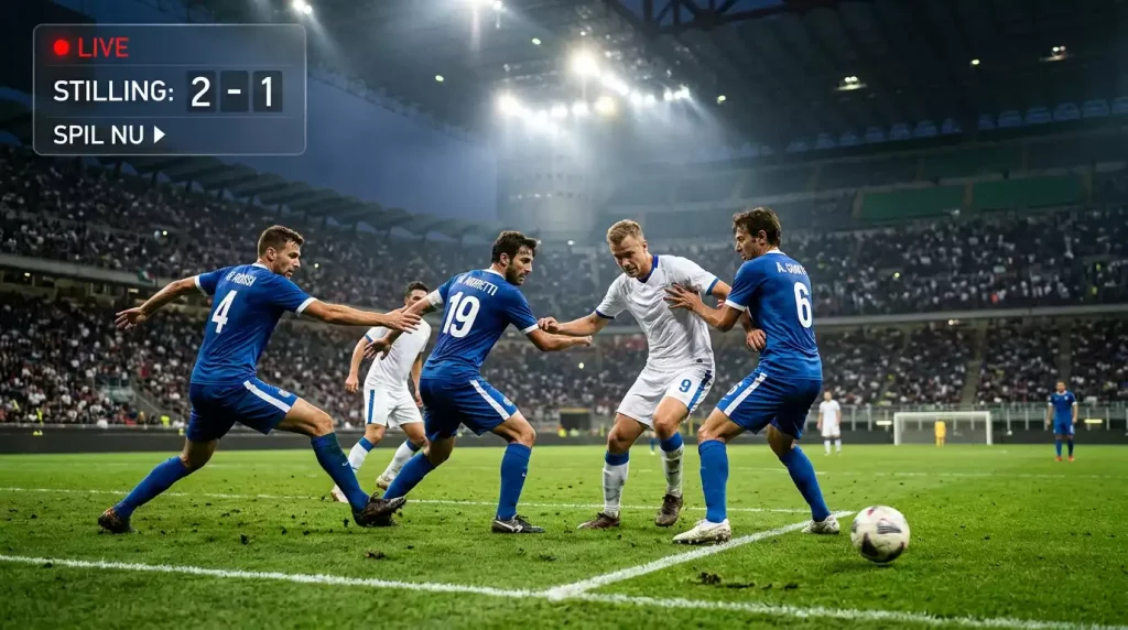Italiensk fodboldstadion med taktisk forsvarsspil under en Serie A-kamp